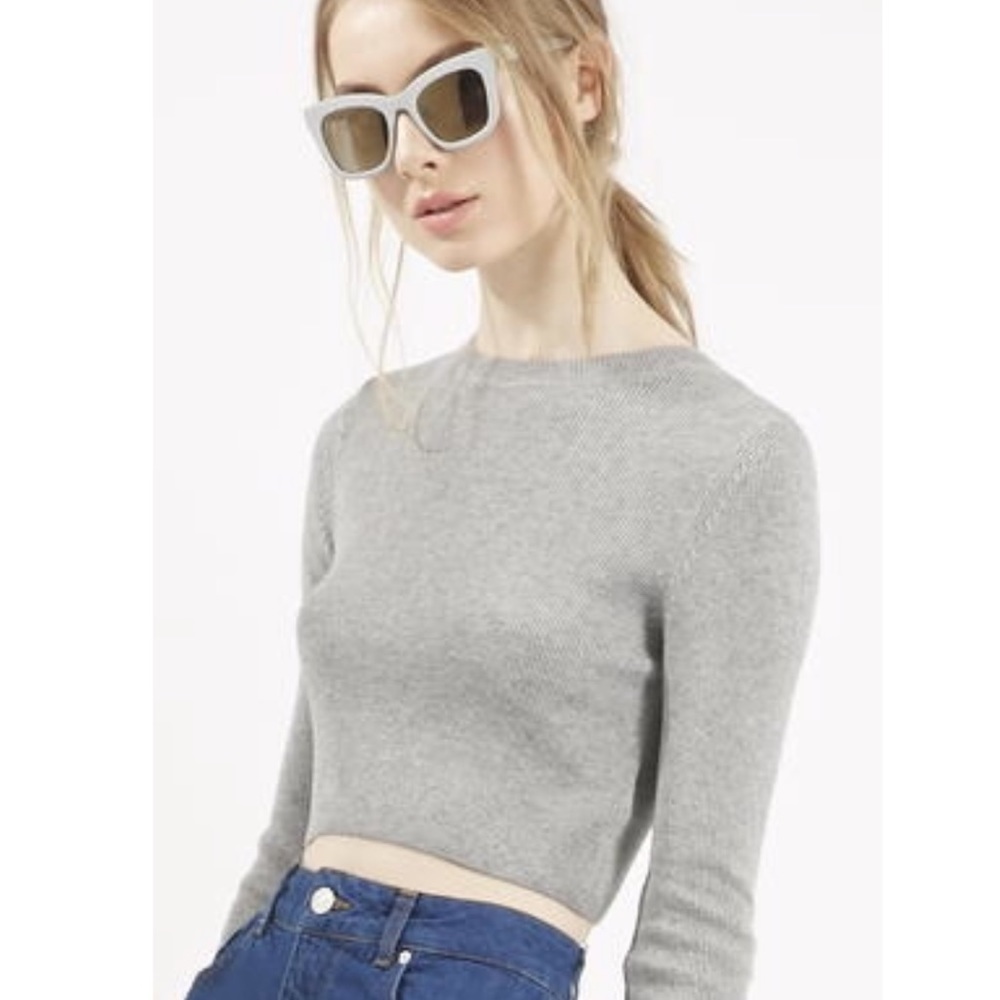 TOPSHOP Grey Cropped Long Sleeve Sweater